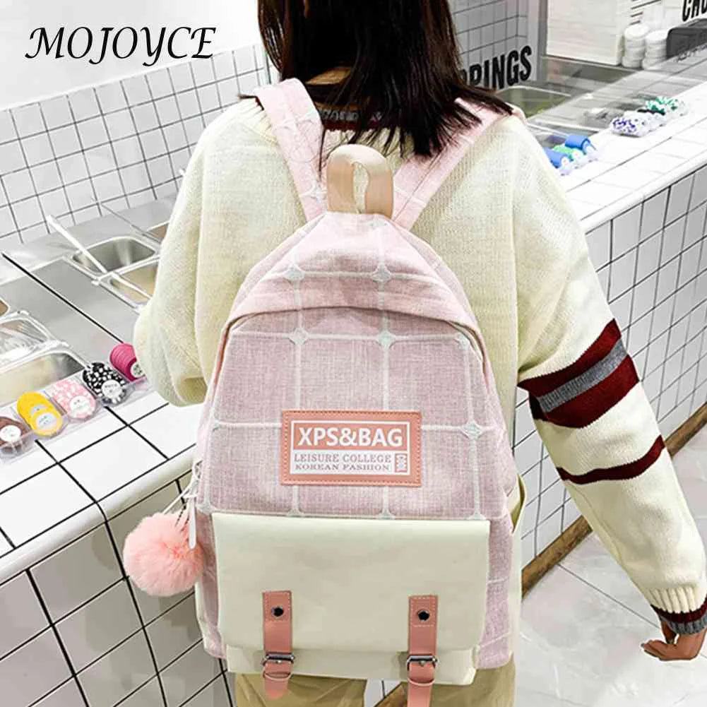 Women Backpack Plaid Pattern Shoulder Bag for Street Travel