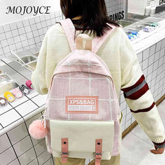 Women Backpack Plaid Pattern Shoulder Bag for Street Travel