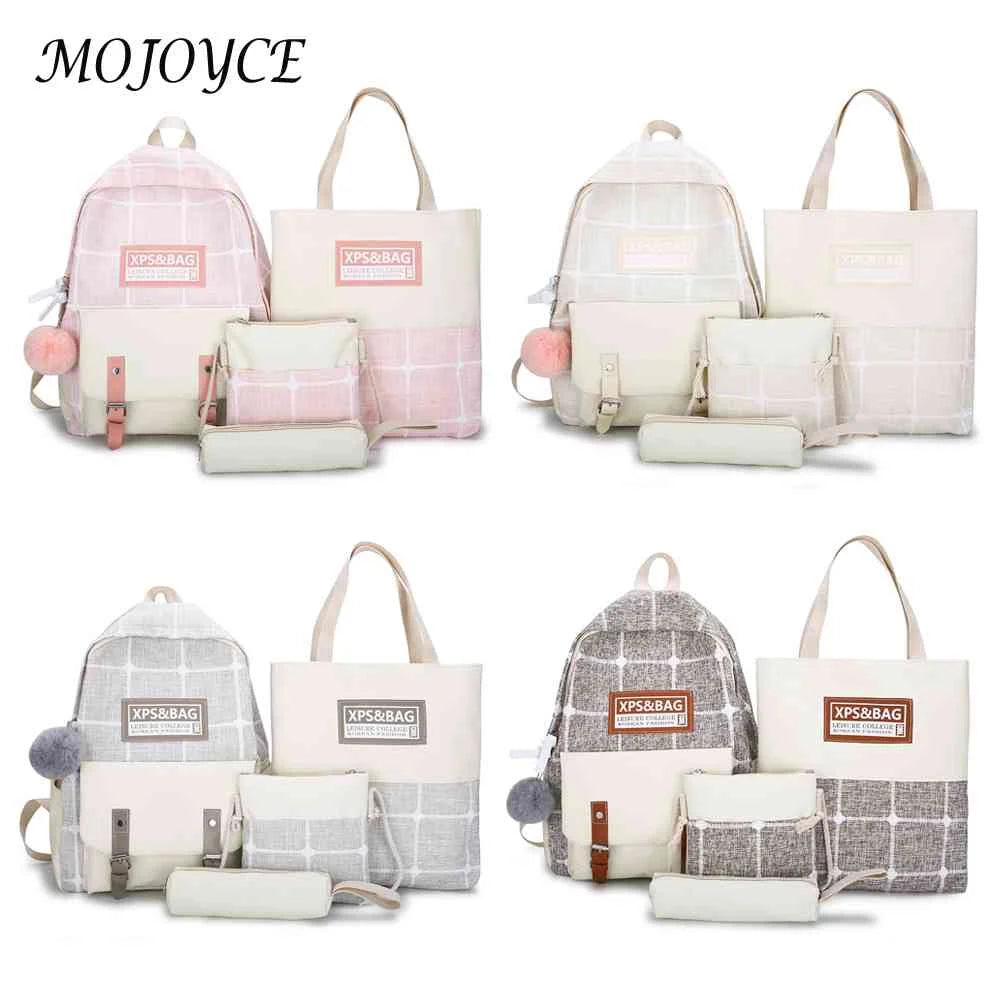 Plaid Printing Backpack for College School Travel Shoulder Bag