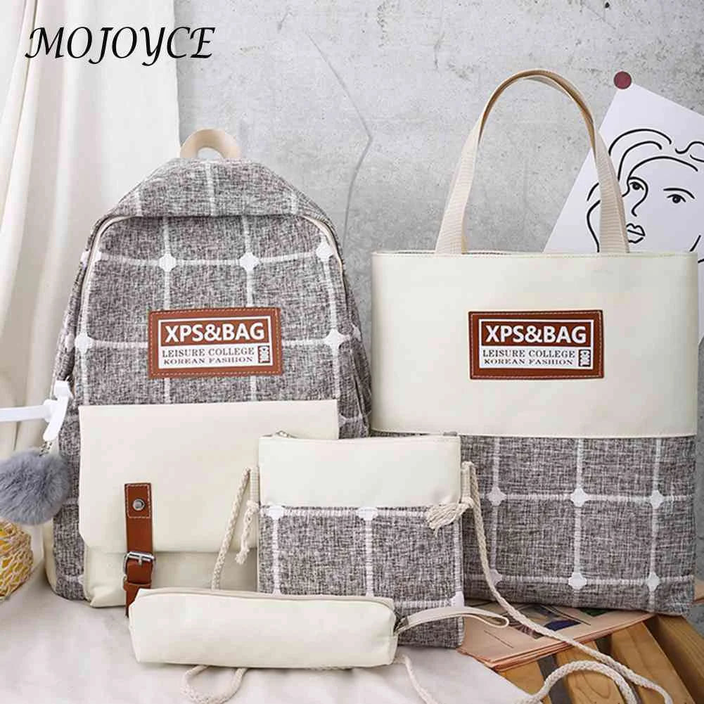 Plaid Printing Backpack for College School Travel Shoulder Bag