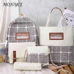 Plaid Printing Backpack for College School Travel Shoulder Bag
