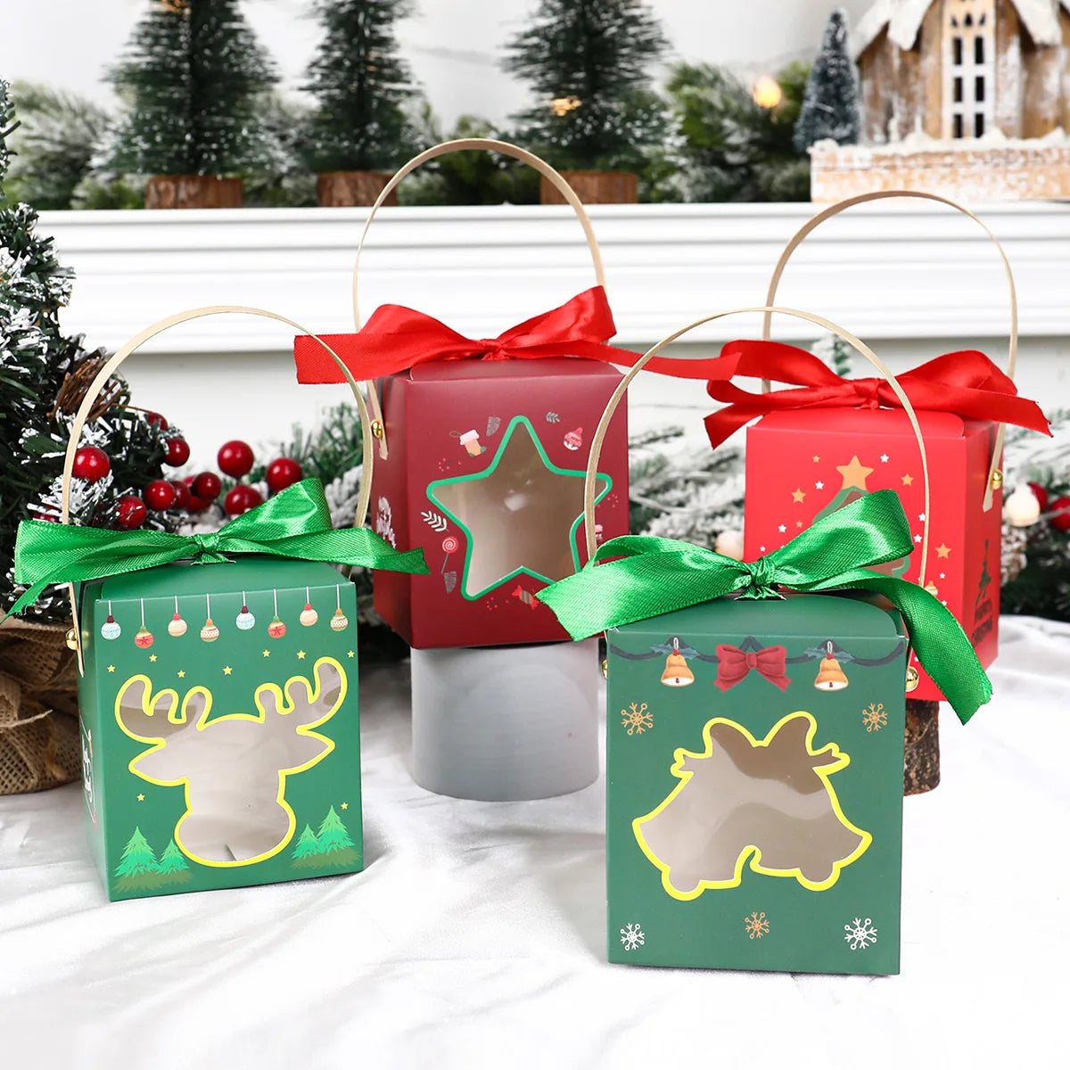 4pcs Santa Snowman Christmas Candy Boxes Xmas Box Navidad Year Packging Bags