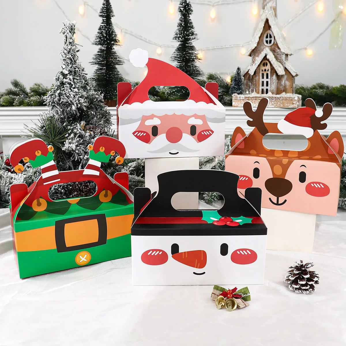 4pcs Santa Snowman Christmas Candy Boxes Xmas Box Navidad Year Packging Bags