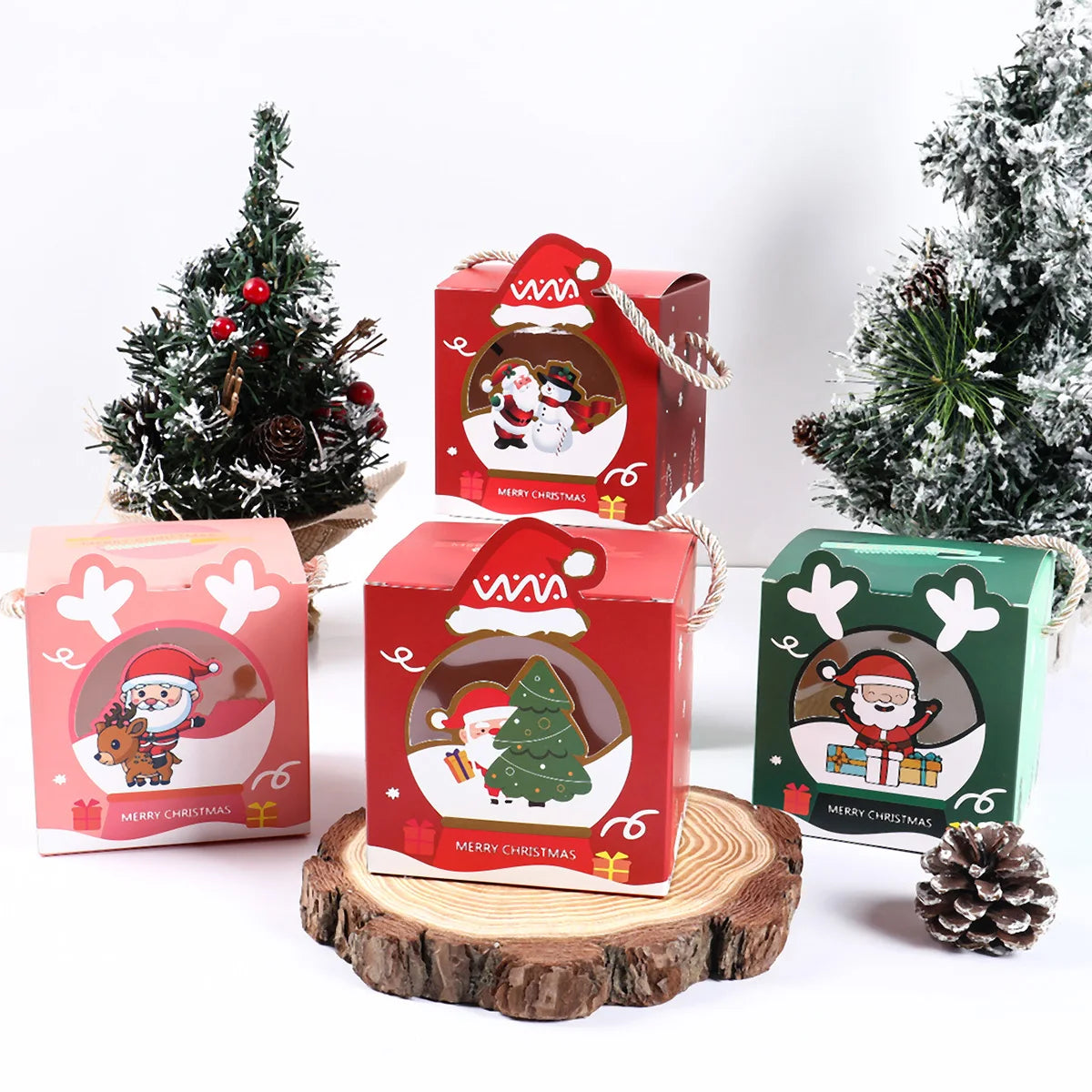 4pcs Santa Snowman Christmas Candy Boxes Xmas Box Navidad Year Packging Bags