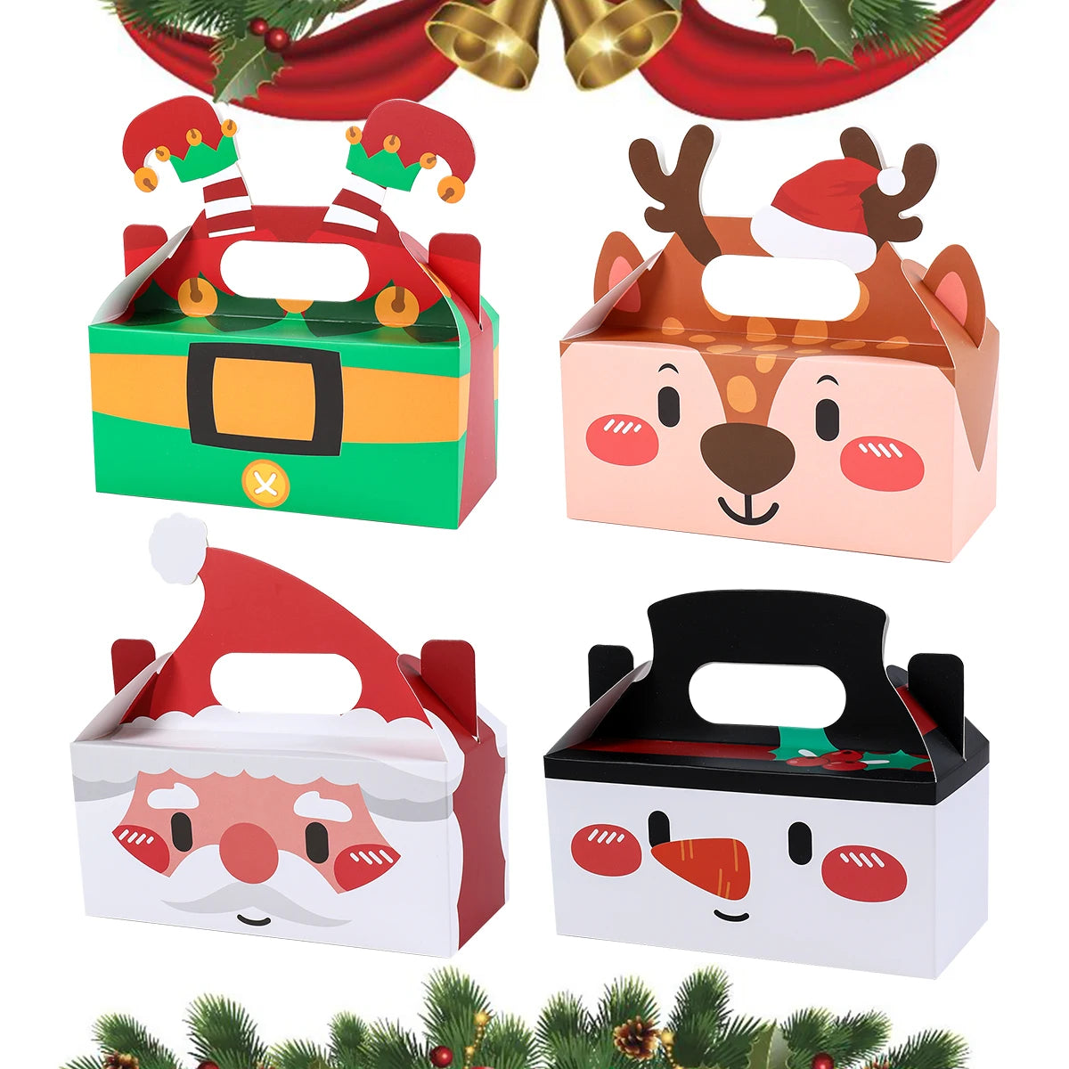 4pcs Santa Snowman Christmas Candy Boxes Xmas Box Navidad Year Packging Bags