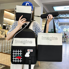 4pcs Set Solid Backpack Strawberry Shoulder Bag School Bag Teenager