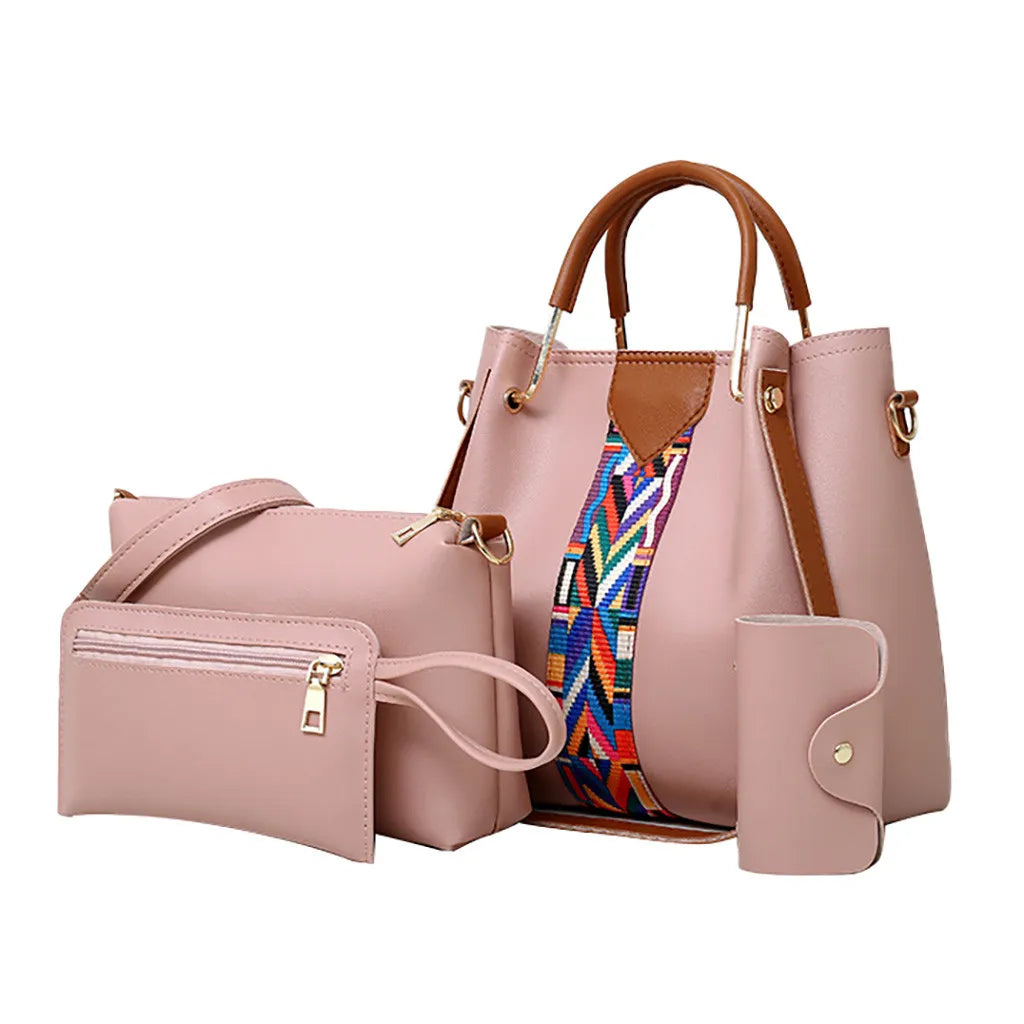 4pcs/Set Leather Shoulder Messenger Bag High Ladies