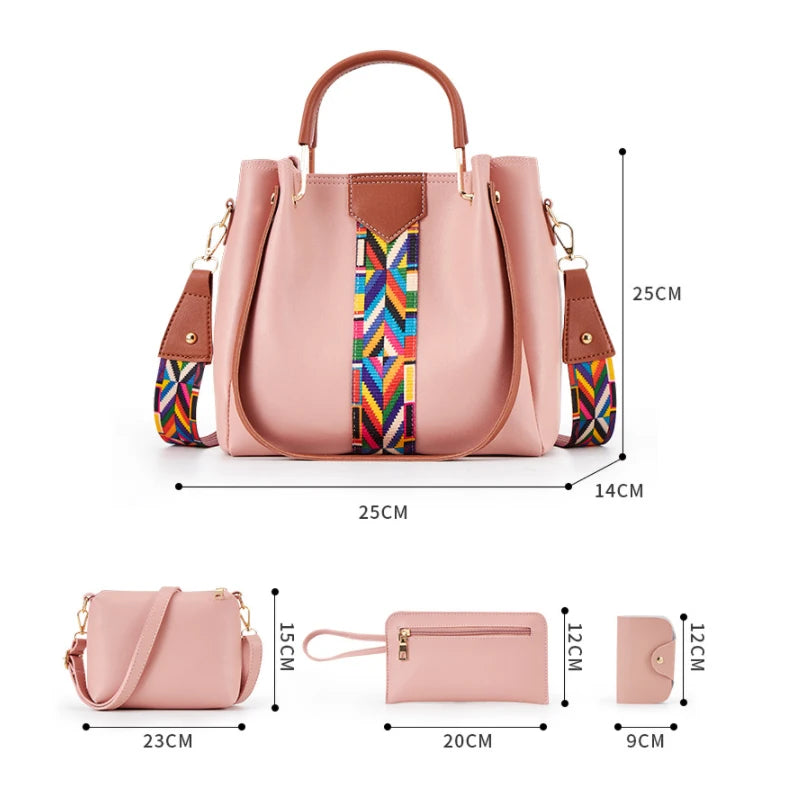 4pcs/Set Leather Shoulder Messenger Bag High Ladies