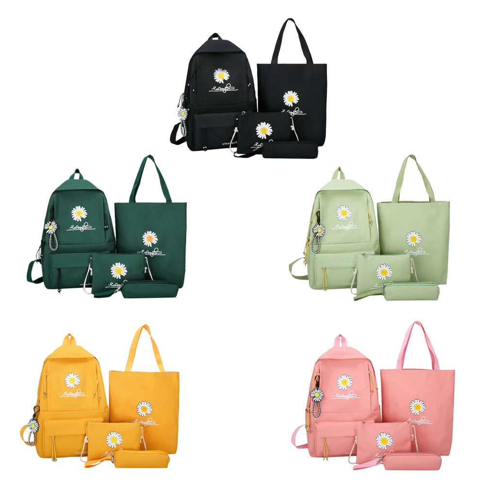 Preppy Daisy Print Canvas Backpacks Set - School Shoulder Bag