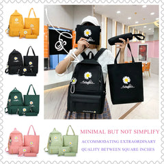 Preppy Daisy Print Canvas Backpacks Set - School Shoulder Bag
