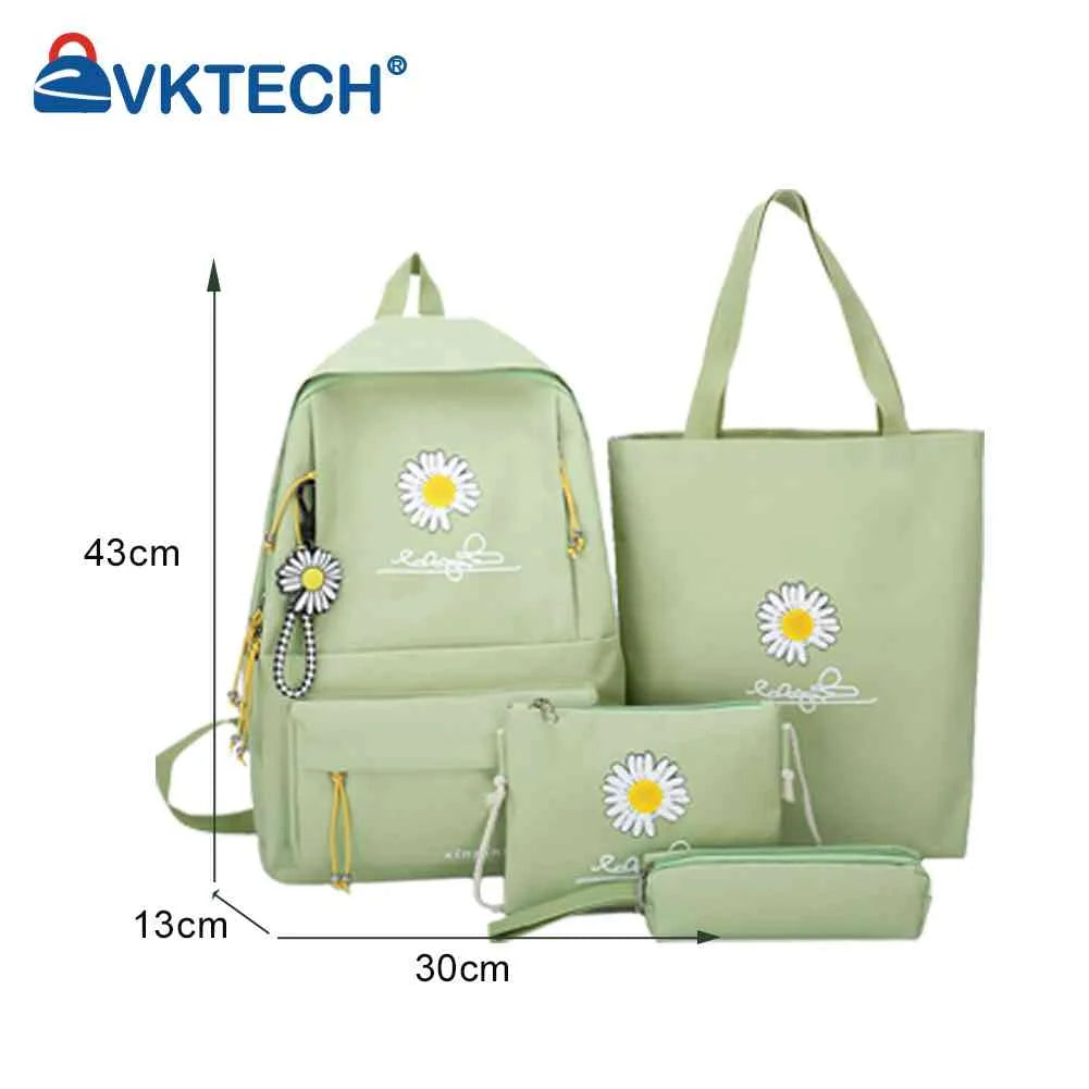 Preppy Style Daisy Print Backpacks Set Canvas School Rucksack