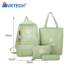Preppy Style Daisy Print Backpacks Set Canvas School Rucksack