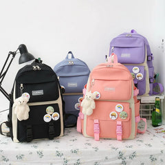 Canvas Student Backpack Set Large Capacity School Bags For Girls
