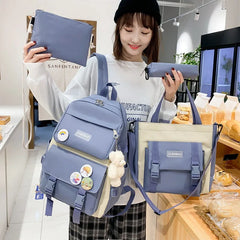 Canvas Student Backpack Set Large Capacity School Bags For Girls