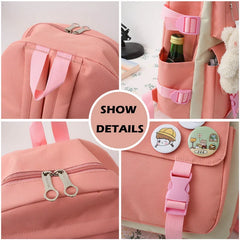 Canvas Student Backpack Set Large Capacity School Bags For Girls