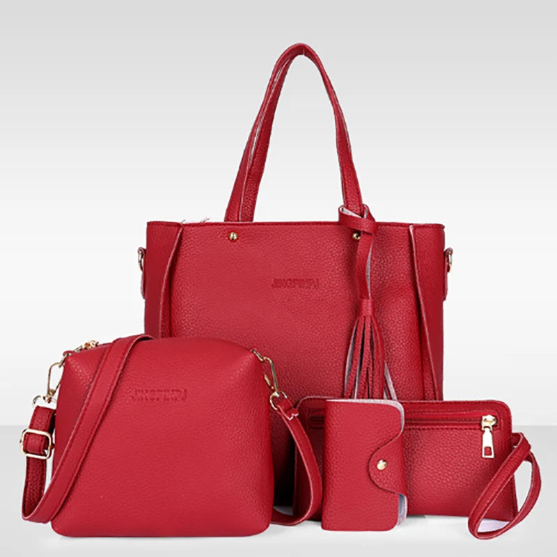 4pcs Women Handbags Solid Retro Hand Bag Four-piece Shoulder Bag