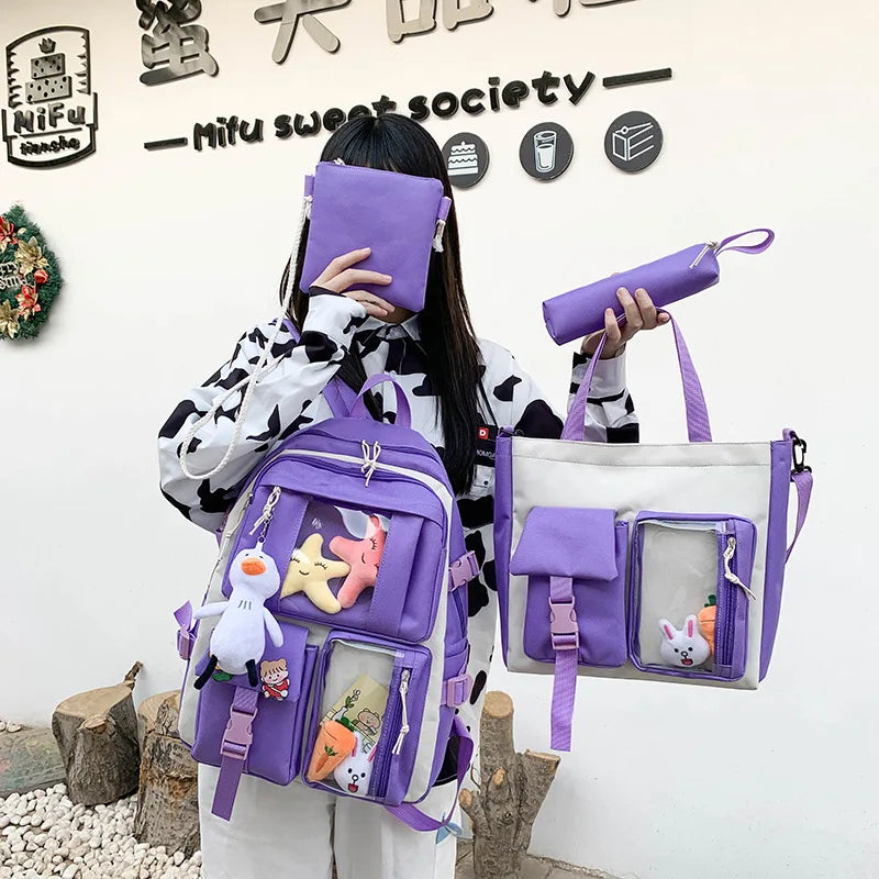 4pcs Student Schoolbags for Teenage Girls Backpacks Bookbag Tote Shoulder