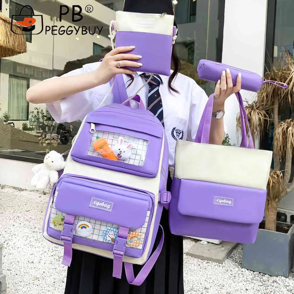High School Girl Bookbags Large Capacity Students Bagpack Splicing Color