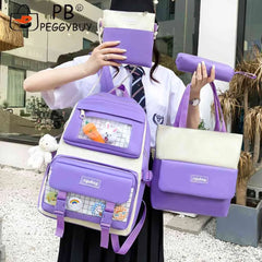 High School Girl Bookbags Large Capacity Students Bagpack Splicing Color