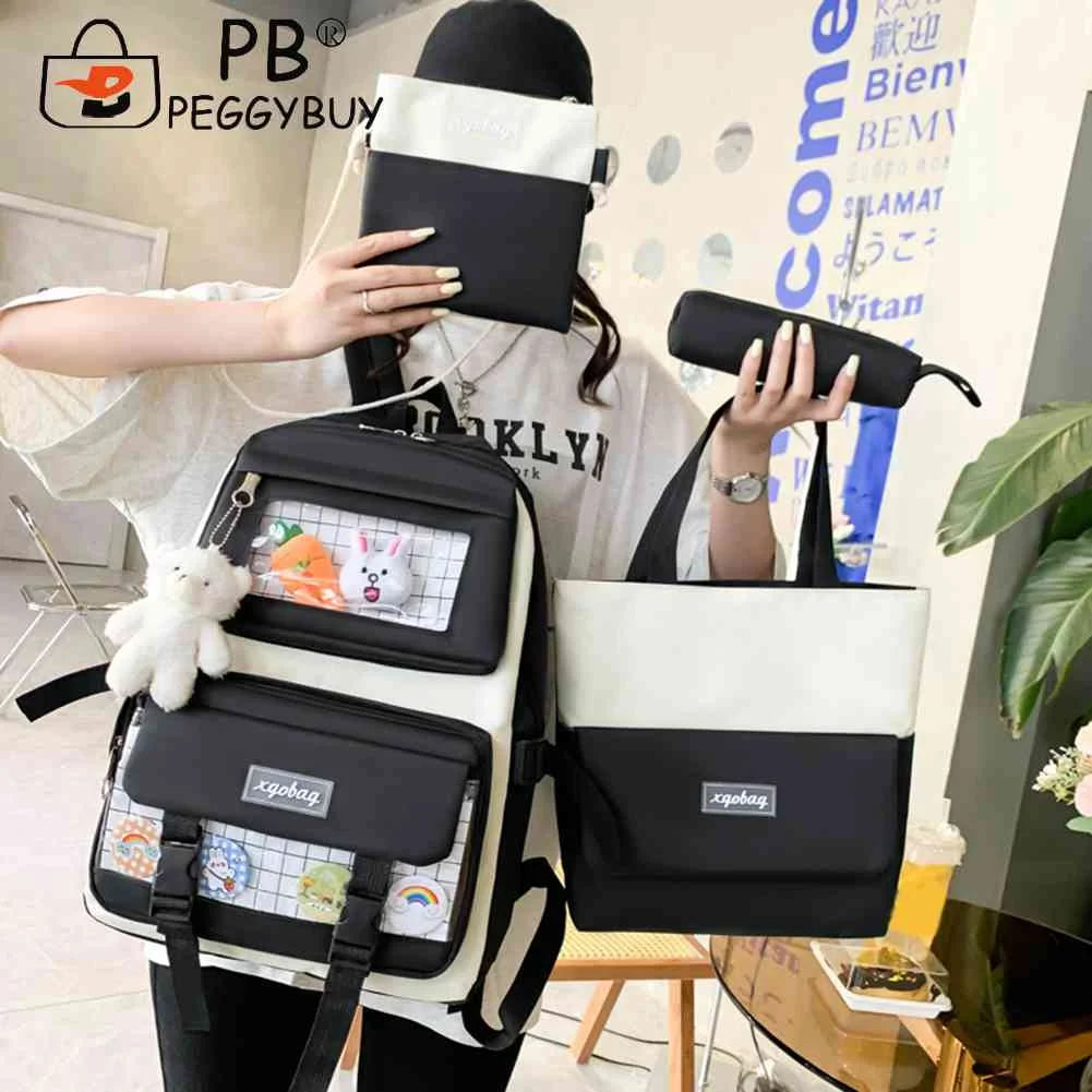 High School Girl Bookbags Large Capacity Students Bagpack Splicing Color
