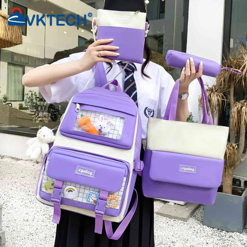 4pcs/set Student Travel Backpacks Large Capacity Girl Shoulder