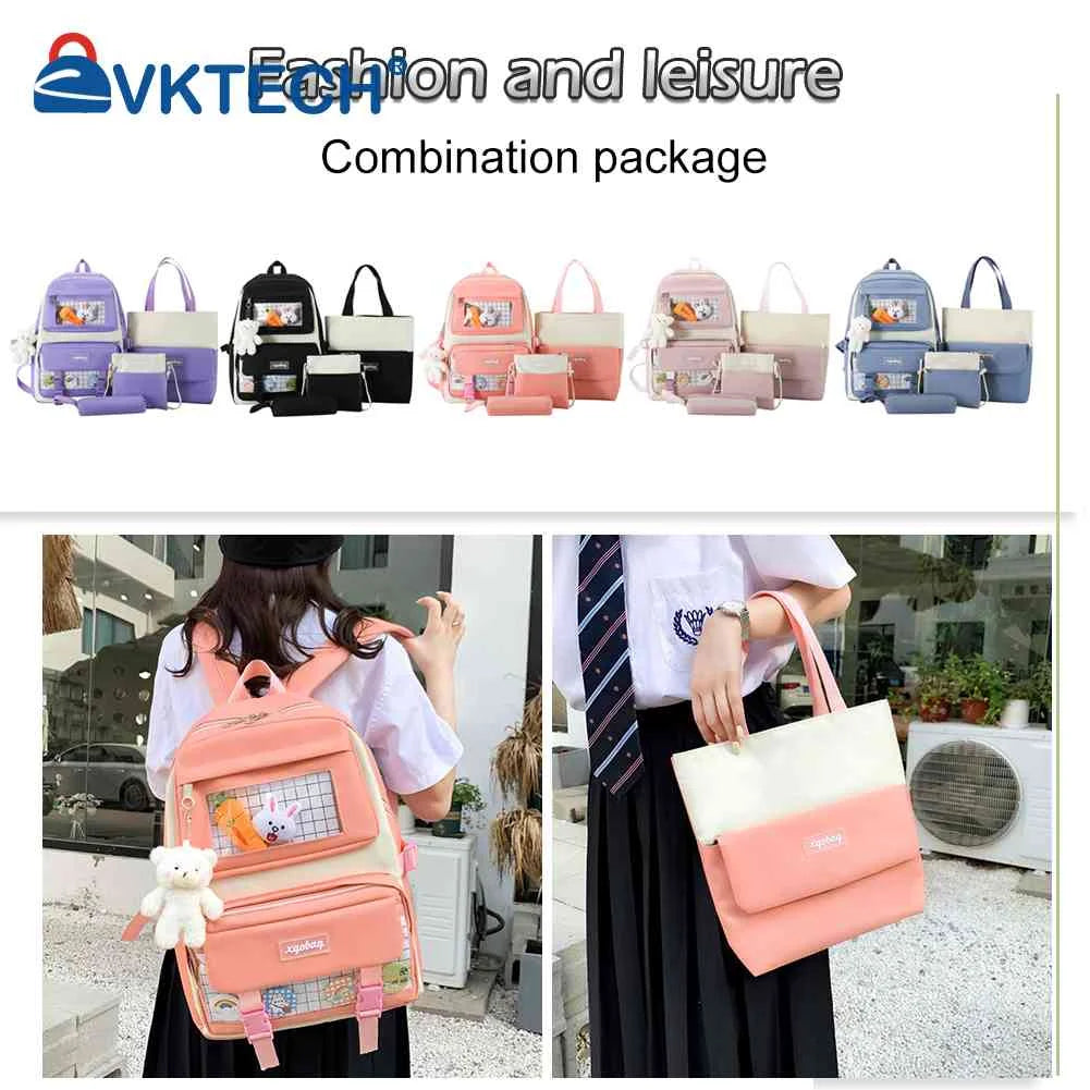 4pcs/set Student Travel Backpacks Large Capacity Girl Shoulder