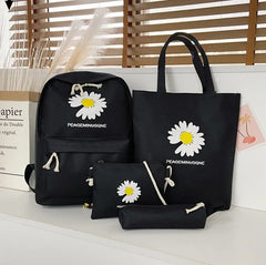Daisy Print Backpack and Stationery Set Nylon Women Shoulder Bag