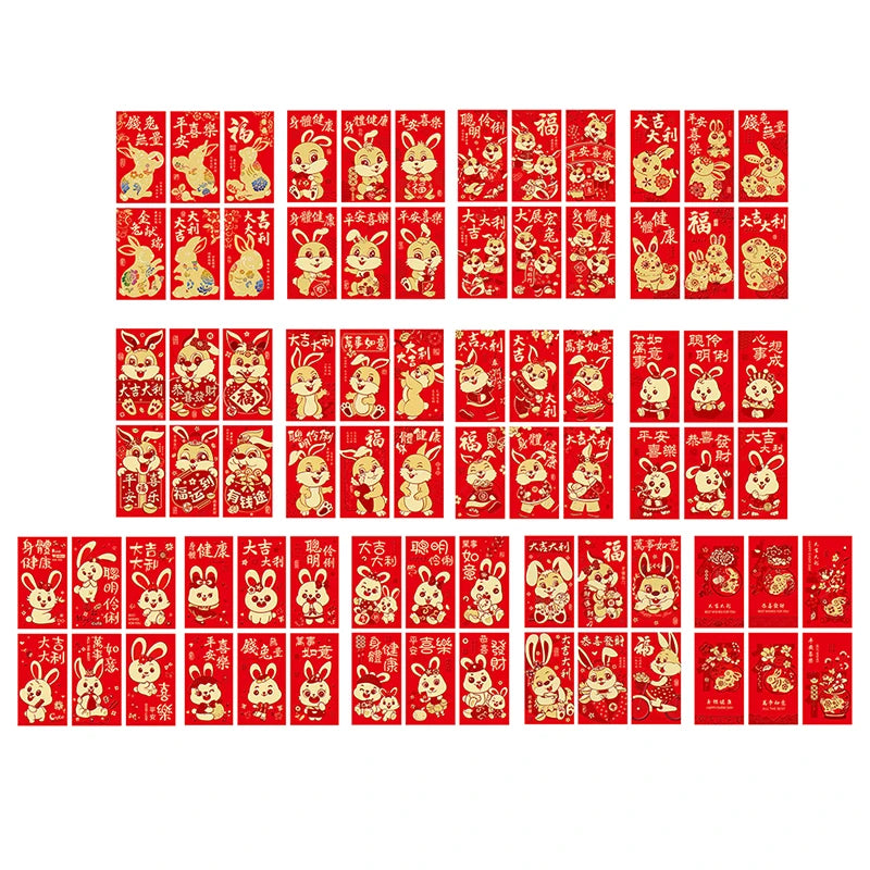 6PCS Chinese Rabbit Year Hongbao Red Envelope Childrens Gift Money Bag