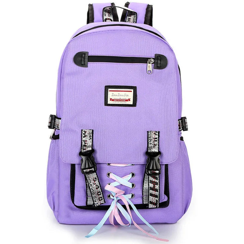 Pink Canvas Backpack Women School Bags Rucksack Large Capacity Bookbags