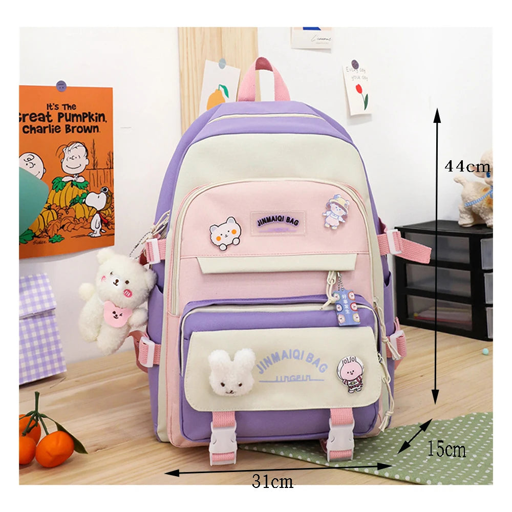 5-in-1 School Bag for Teen Girls - Large Capacity Backpack