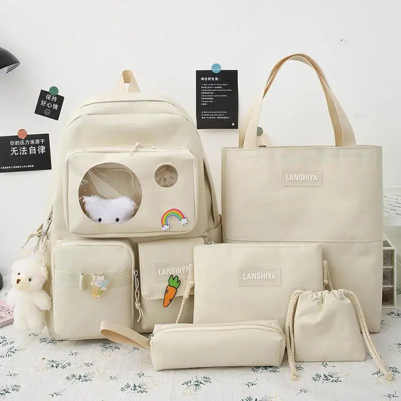 5 PCS Female High School Backpack High-capacity Junior High School Pupil Bag