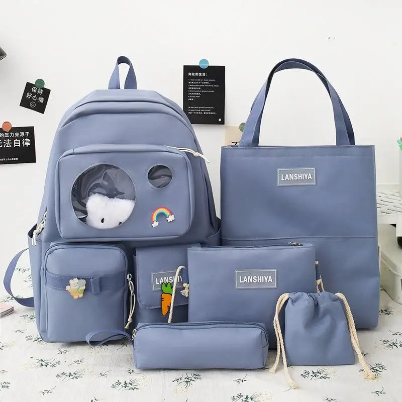 5 PCS Female High School Backpack High-capacity Junior High School Pupil Bag