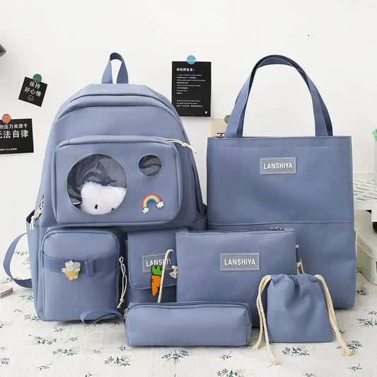5 PCS Female High School Backpack High-capacity Junior High School Pupil Bag