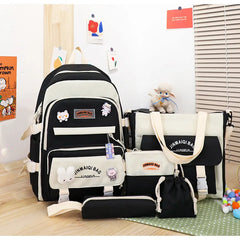 5 Pcs Set Girls School Backpack Multifunctional Large Capacity