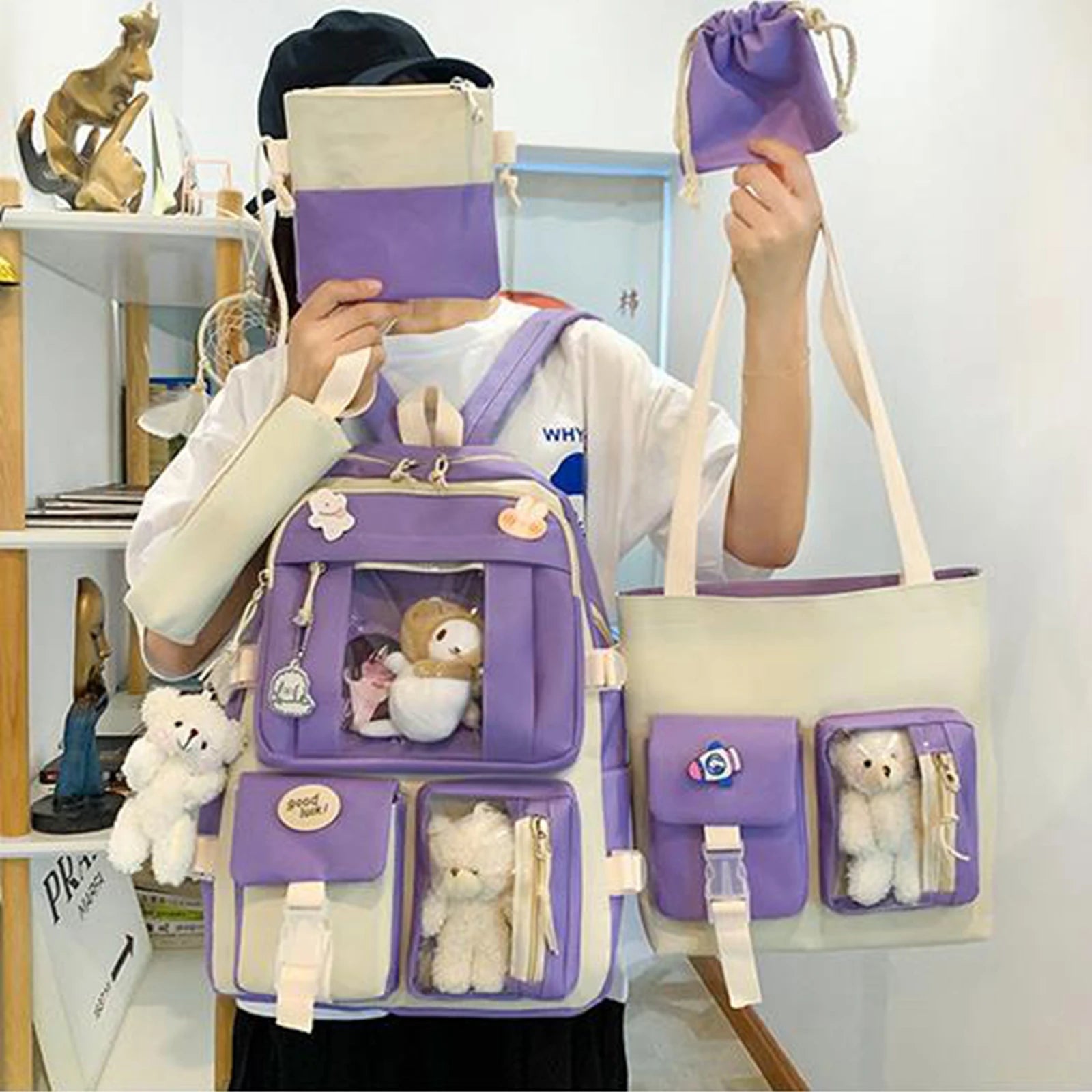 Girls Cartoon Doll Bag Set - Backpack, Shoulder Bag, Wallet