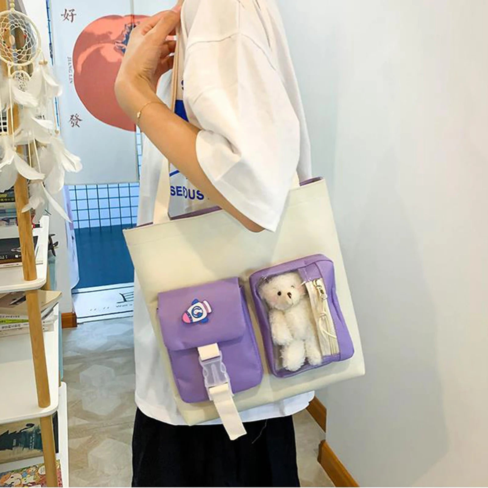 Girls Cartoon Doll Bag Set - Backpack, Shoulder Bag, Wallet