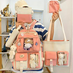 Girls Cartoon Doll Bag Set - Backpack, Shoulder Bag, Wallet