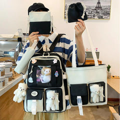 Girls Cartoon Doll Bag Set - Backpack, Shoulder Bag, Wallet