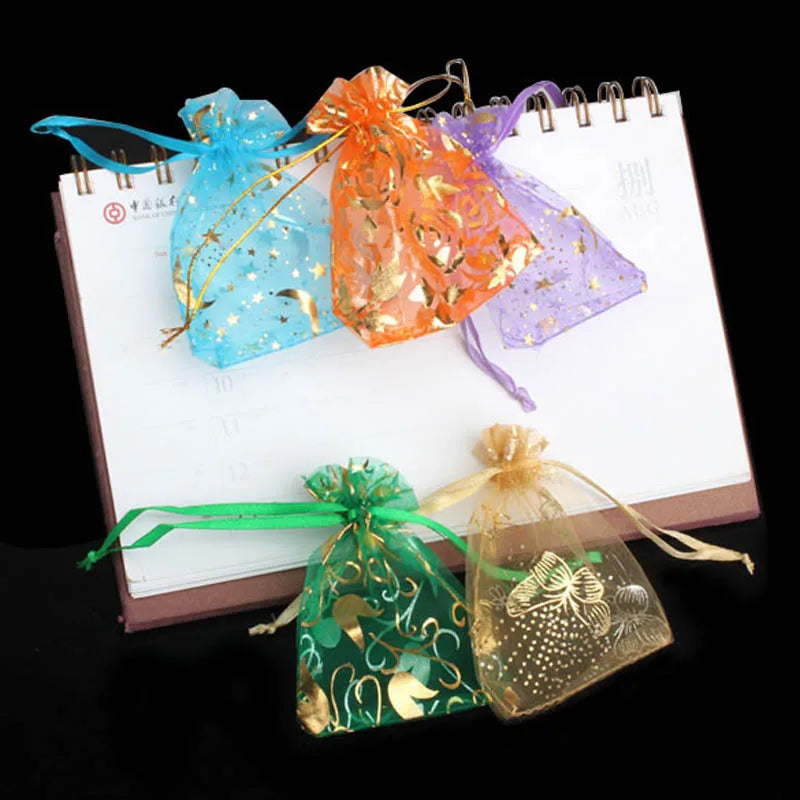 50 Pcs Mini Drawstring Organza Jewelry Pouch Gift Bags Wedding Candy Pendant