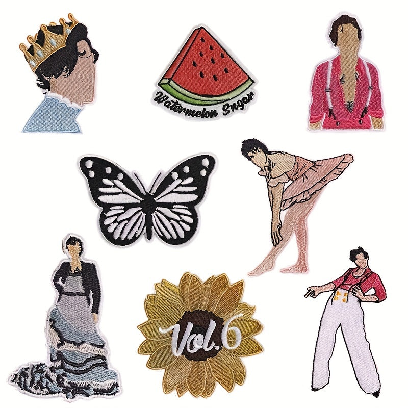 8pcs Cartoon Iron On Patches Sew On Embroidered Applique DIY Crafts For Clothing