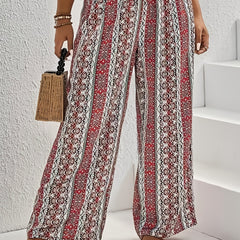  Women's Stripe Print Wide Leg Loose Tie Pants