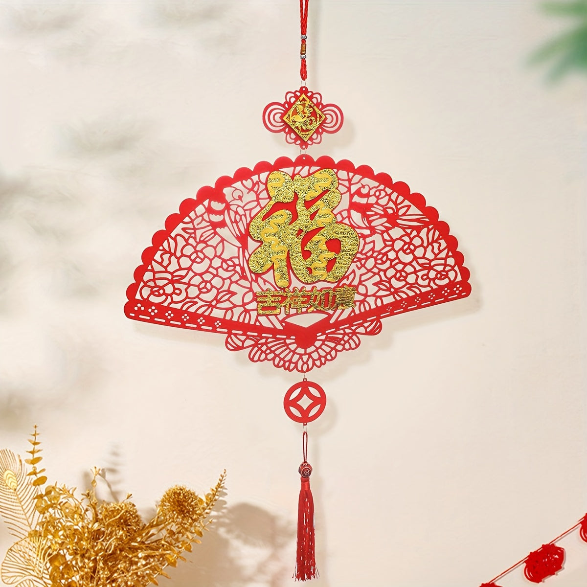 Fan shaped Blessing Tassel Hanging Ornament Fu Tassel Decoration