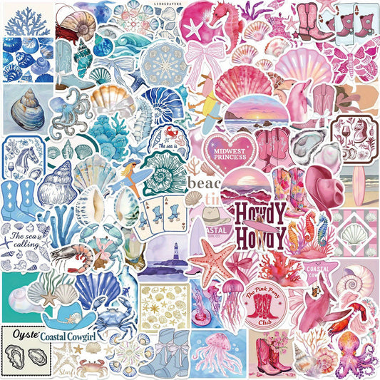 100pcs Ocean Stickers Pink Designs Waterproof Vinyl for Laptops Phones