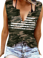 Women's Flag Print V Neck Tank Top