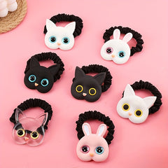 7pcs Cartoon Cat Scrunchies Large Eyes Hair Tie Sweet Ponytail Holder Hair Rope