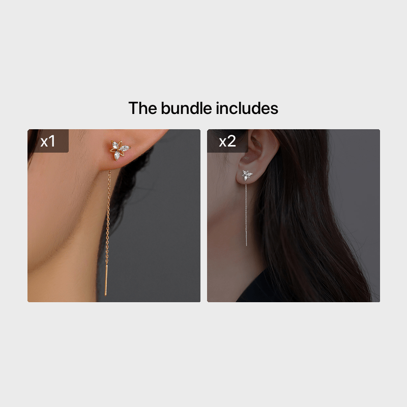 Flower Shape Zircon Threader Earrings Long Chain Body Piercing Jewelry