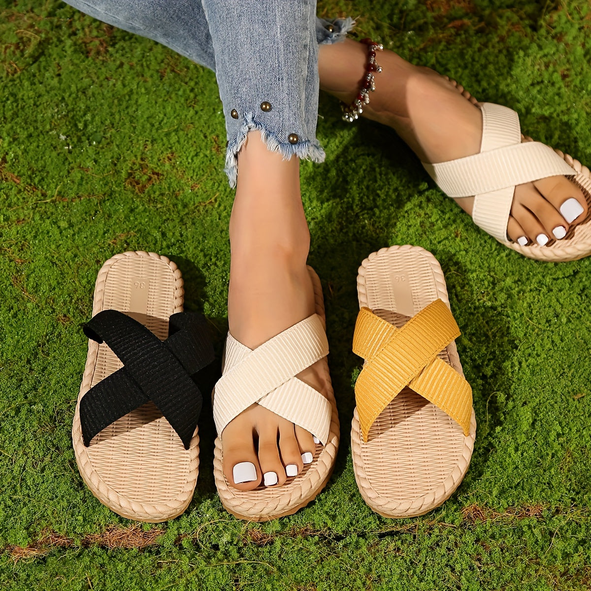 Women's Cross Strap Slide Sandals Casual Slip On Outdoor Shoes