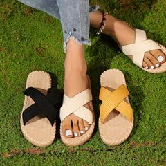 Women's Cross Strap Slide Sandals Casual Slip On Outdoor Shoes