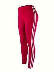 High Waist Yoga Leggings with Vertical Stripes for Sports