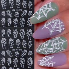 Silver Glitter Spider Web Nail Stickers - Halloween Y2K Manicure Decor